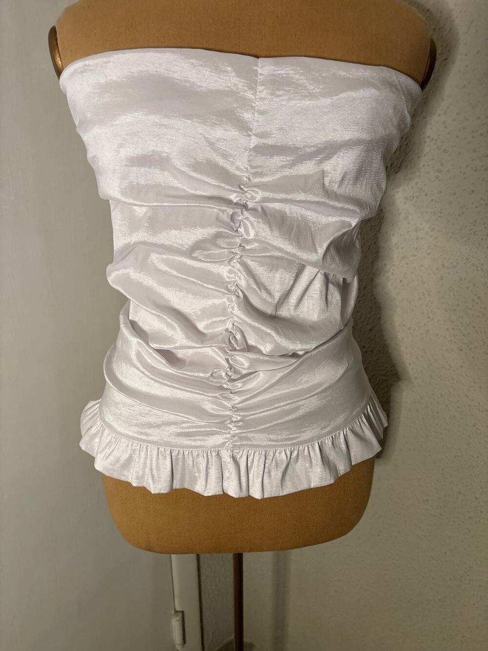 SHEIN Sleeveless Ruffled White Draped Tube Top M Coquette Girl Fairycore Glam